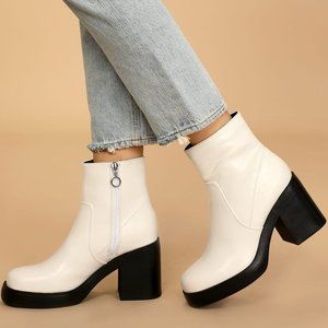 Lulus Groovy White Platform Ankle Boots 8M